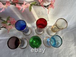 Vintage Venetian Glass Decanter & Wine Glasses with Gold Rim (7 pieces)