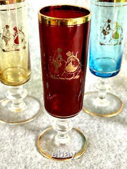 Vintage Venetian Glass Decanter & Wine Glasses with Gold Rim (7 pieces)