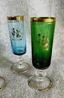 Vintage Venetian Glass Decanter & Wine Glasses with Gold Rim (7 pieces)