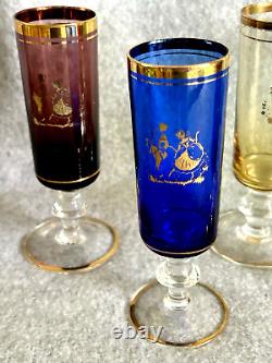 Vintage Venetian Glass Decanter & Wine Glasses with Gold Rim (7 pieces)