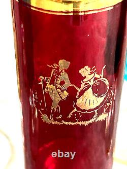 Vintage Venetian Glass Decanter & Wine Glasses with Gold Rim (7 pieces)