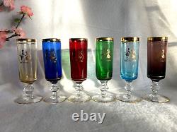 Vintage Venetian Glass Decanter & Wine Glasses with Gold Rim (7 pieces)