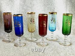 Vintage Venetian Glass Decanter & Wine Glasses with Gold Rim (7 pieces)