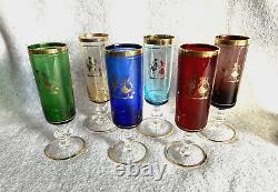 Vintage Venetian Glass Decanter & Wine Glasses with Gold Rim (7 pieces)