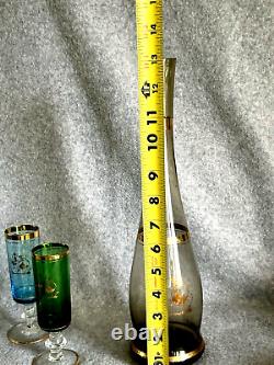 Vintage Venetian Glass Decanter & Wine Glasses with Gold Rim (7 pieces)
