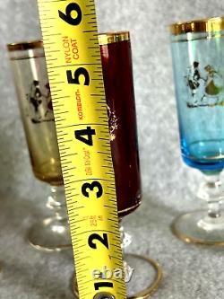 Vintage Venetian Glass Decanter & Wine Glasses with Gold Rim (7 pieces)