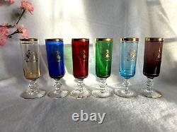 Vintage Venetian Glass Decanter & Wine Glasses with Gold Rim (7 pieces)