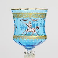 Vintage Venetian Murano Blue Blown Glass Wine Hock Gold Speck Stem Mythological
