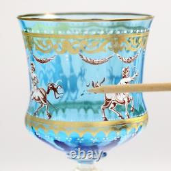 Vintage Venetian Murano Blue Blown Glass Wine Hock Gold Speck Stem Mythological