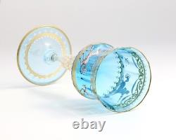 Vintage Venetian Murano Blue Blown Glass Wine Hock Gold Speck Stem Mythological