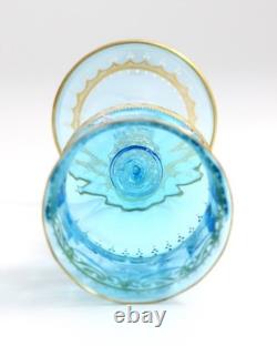 Vintage Venetian Murano Blue Blown Glass Wine Hock Gold Speck Stem Mythological