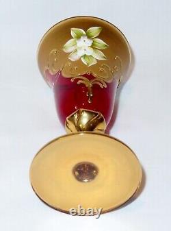 Vintage Venetian Murano Cenedese Vetri Red & Gold Handpainted Wine Glasses Set 5