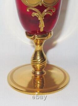 Vintage Venetian Murano Cenedese Vetri Red & Gold Handpainted Wine Glasses Set 5