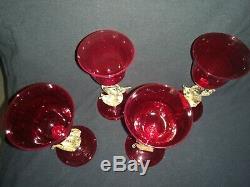 Vintage Venetian Salviati Ruby Red Swan Stem Wine Glasses Set of 4