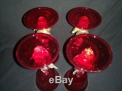 Vintage Venetian Salviati Ruby Red Swan Stem Wine Glasses Set of 4