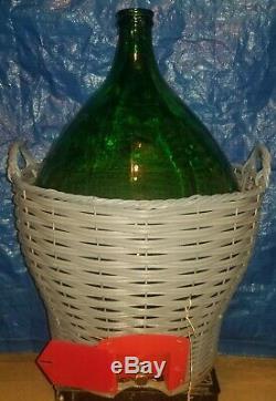 Vintage Villani Italian Green Glass 54 Liter Demijohn Carboy with Spigot and Tap