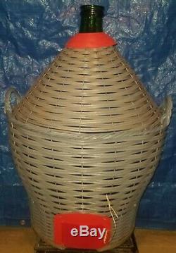 Vintage Villani Italian Green Glass 54 Liter Demijohn Carboy with Spigot and Tap