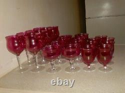 Vintage Virginia Glass Co. Iridescent Cranberry Red Wine Glasses Plus Lot 23 Pcs