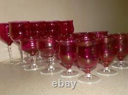 Vintage Virginia Glass Co. Iridescent Cranberry Red Wine Glasses Plus Lot 23 Pcs