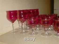 Vintage Virginia Glass Co. Iridescent Cranberry Red Wine Glasses Plus Lot 23 Pcs