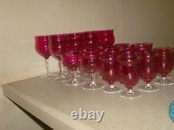 Vintage Virginia Glass Co. Iridescent Cranberry Red Wine Glasses Plus Lot 23 Pcs