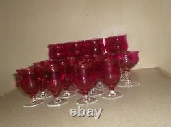 Vintage Virginia Glass Co. Iridescent Cranberry Red Wine Glasses Plus Lot 23 Pcs