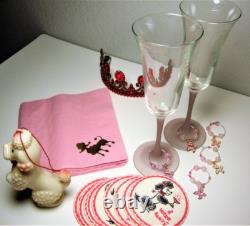 Vintage WINE GLASSES & POODLES Wine Glasses, Drink Charms, Napkins and Coasters