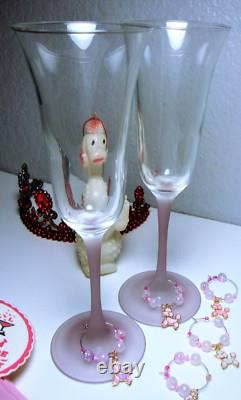 Vintage WINE GLASSES & POODLES Wine Glasses, Drink Charms, Napkins and Coasters