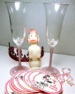 Vintage WINE GLASSES & POODLES Wine Glasses, Drink Charms, Napkins and Coasters