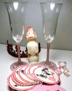 Vintage WINE GLASSES & POODLES Wine Glasses, Drink Charms, Napkins and Coasters