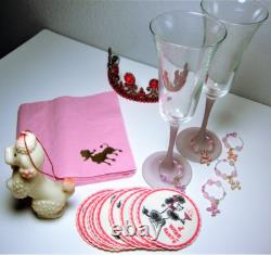 Vintage WINE GLASSES & POODLES Wine Glasses, Drink Charms, Napkins and Coasters