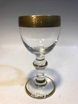 Vintage WINE/WATER GLASS Set of 12 GOLD ENCRUSTED RIM Tall Heavy Goblet Barware