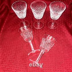 Vintage Waterford Alana Crystal Wine Glasses Set Of 5