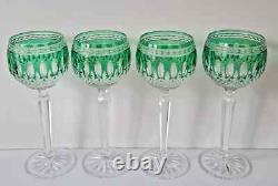 Vintage Waterford Clarendon Green Lead Crystal Wine Glasses, Set Of 4, Marked