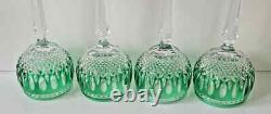 Vintage Waterford Clarendon Green Lead Crystal Wine Glasses, Set Of 4, Marked