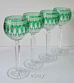 Vintage Waterford Clarendon Green Lead Crystal Wine Glasses, Set Of 4, Marked