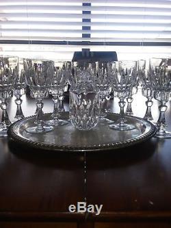 Vintage Waterford Crystal Lismore Diamond White Wine Glasses with silver platter