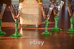 Vintage Watermelon Pink Green Wine Glasses, Set of 6, McDonald Glass