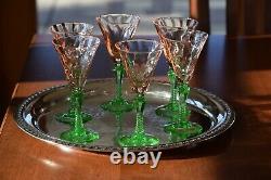 Vintage Watermelon Pink Green Wine Glasses, Set of 6, McDonald Glass