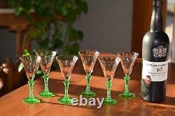 Vintage Watermelon Pink Green Wine Glasses, Set of 6, McDonald Glass