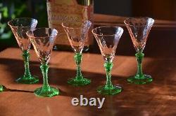 Vintage Watermelon Pink Green Wine Glasses, Set of 6, McDonald Glass