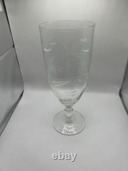 Vintage Wheat Etched Crystal Goblet Clear Stemmed Glass Frosted Etching Set If 4