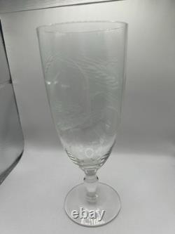 Vintage Wheat Etched Crystal Goblet Clear Stemmed Glass Frosted Etching Set If 4