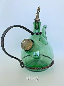 Vintage Wine Bottle Decanter Green Glass Hand Blown Ice Chamber Dolphin Italy