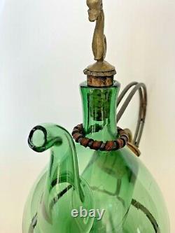 Vintage Wine Bottle Decanter Green Glass Hand Blown Ice Chamber Dolphin Italy