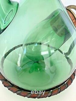 Vintage Wine Bottle Decanter Green Glass Hand Blown Ice Chamber Dolphin Italy