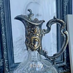 Vintage Wine Claret Jug Cut Glass Crystal Silver Plated Ewer Spain