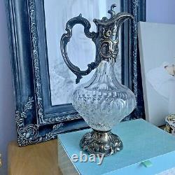 Vintage Wine Claret Jug Cut Glass Crystal Silver Plated Ewer Spain