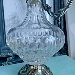 Vintage Wine Claret Jug Cut Glass Crystal Silver Plated Ewer Spain