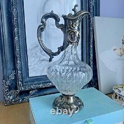 Vintage Wine Claret Jug Cut Glass Crystal Silver Plated Ewer Spain